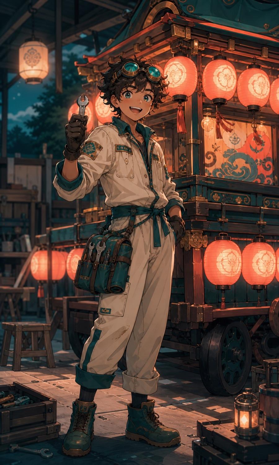 Festival repair apprentice, an original anime OC maker example created for Headcanon