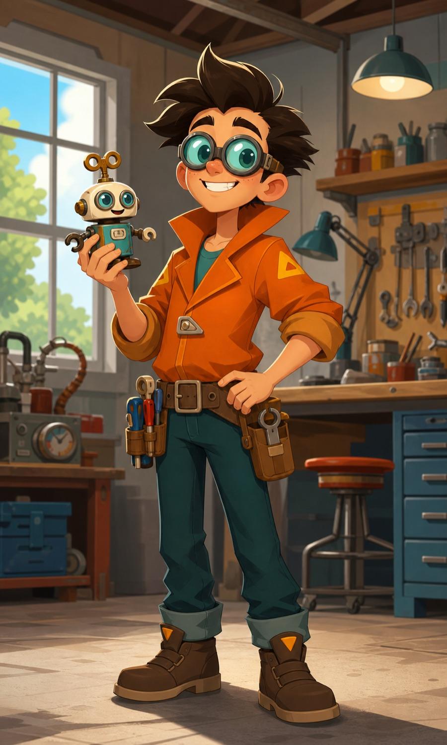 Neighborhood inventor, an original cartoon OC maker example created for Headcanon