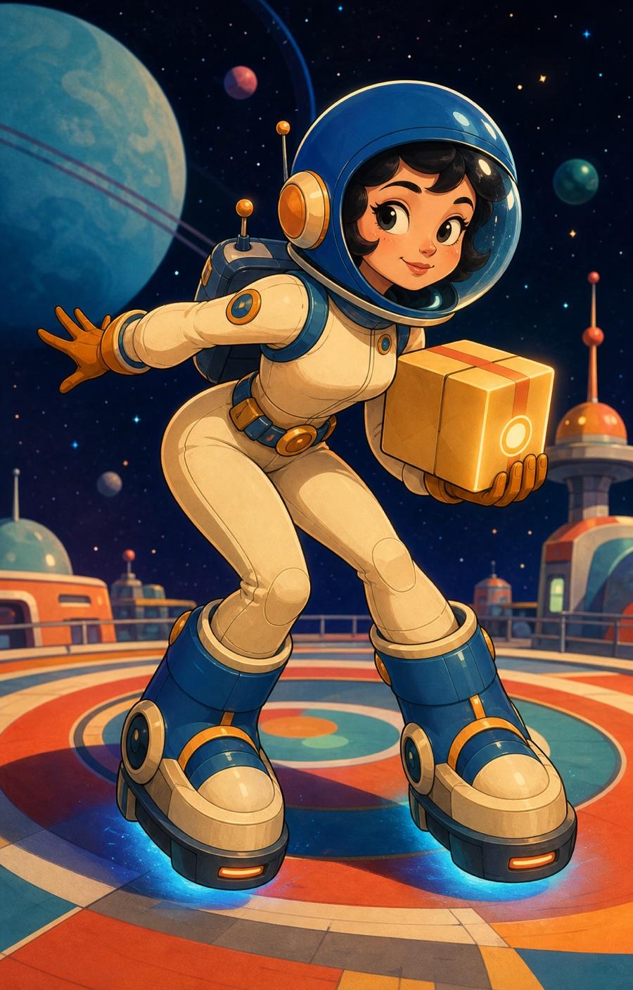 Retro space courier, an original cartoon OC maker example created for Headcanon