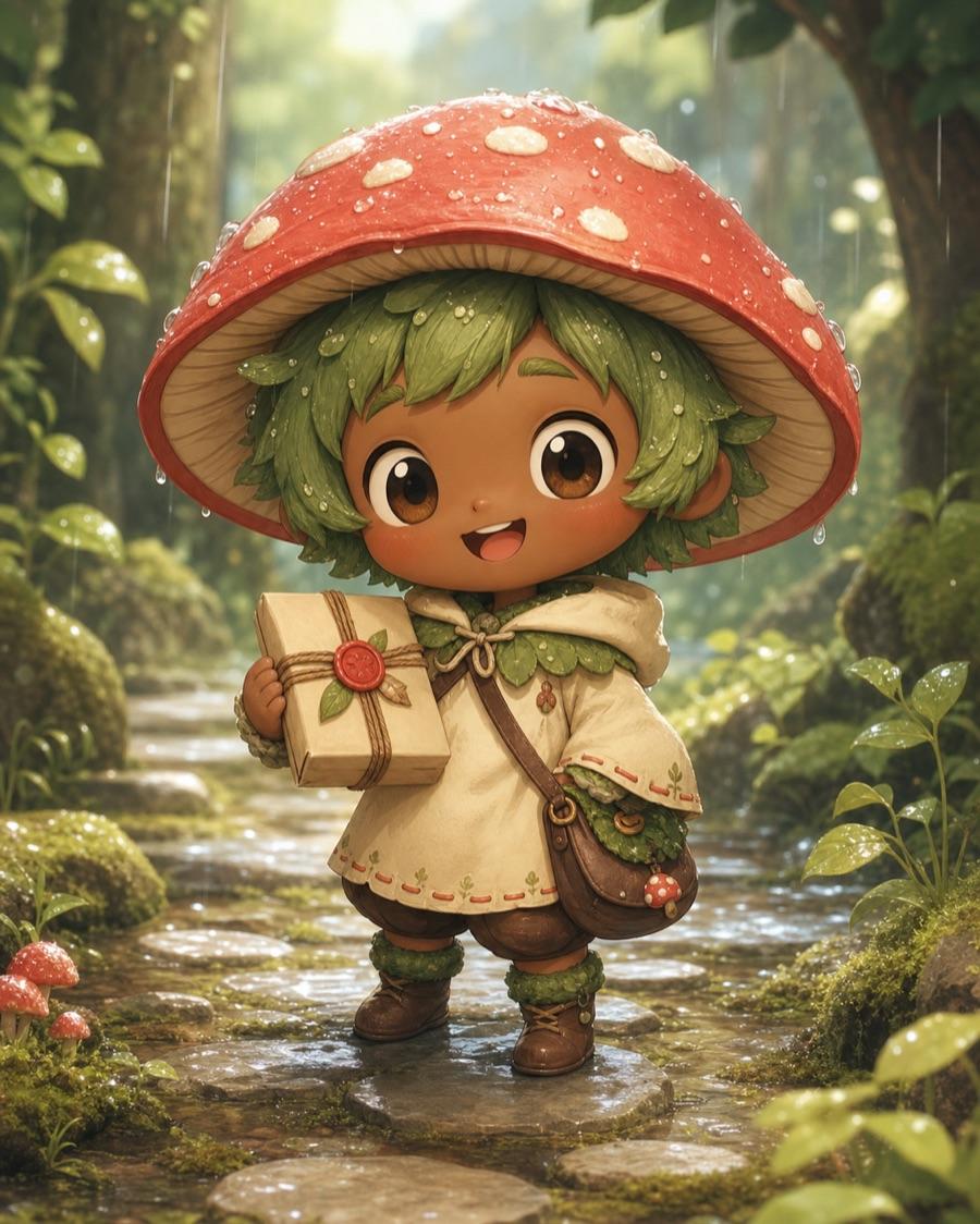 Mushroom courier, an original chibi OC maker example created for Headcanon