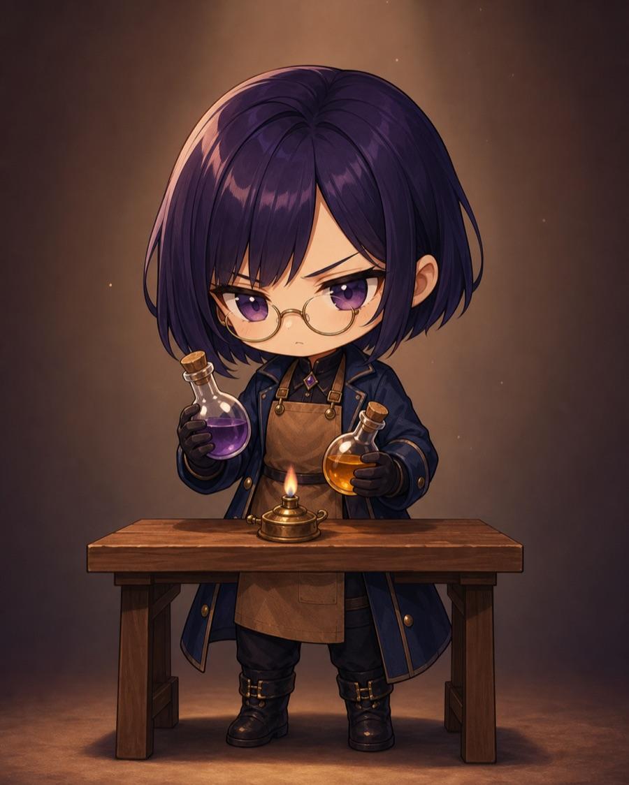 Serious pocket alchemist, an original chibi OC maker example created for Headcanon