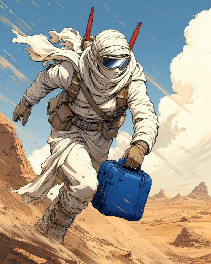 Desert signal rider, an original comic OC maker example created for Headcanon