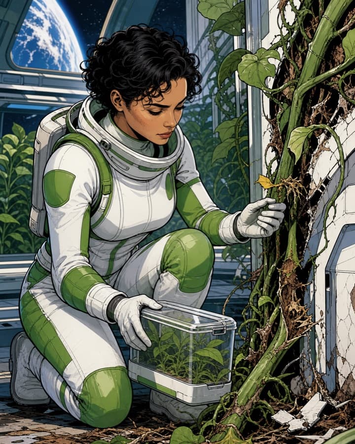 Orbital greenhouse medic, an original comic OC maker example created for Headcanon