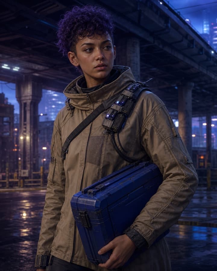Community mesh courier, an original cyberpunk OC maker example created for Headcanon