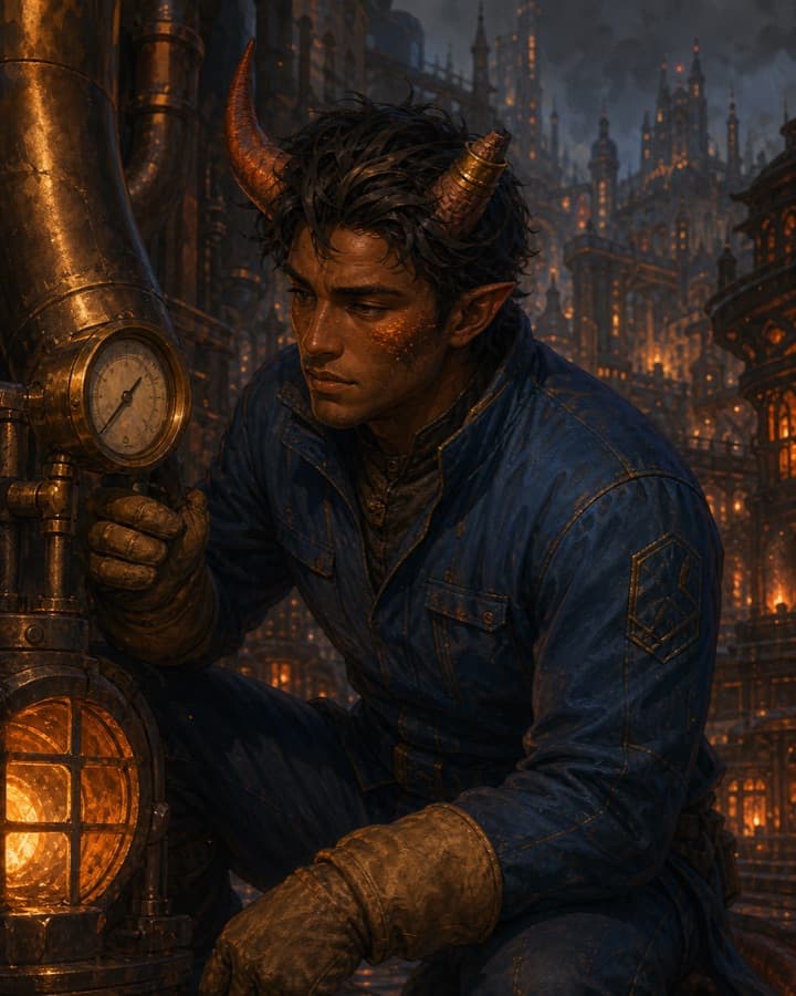 City heat-grid engineer, an original demon OC maker example created for Headcanon