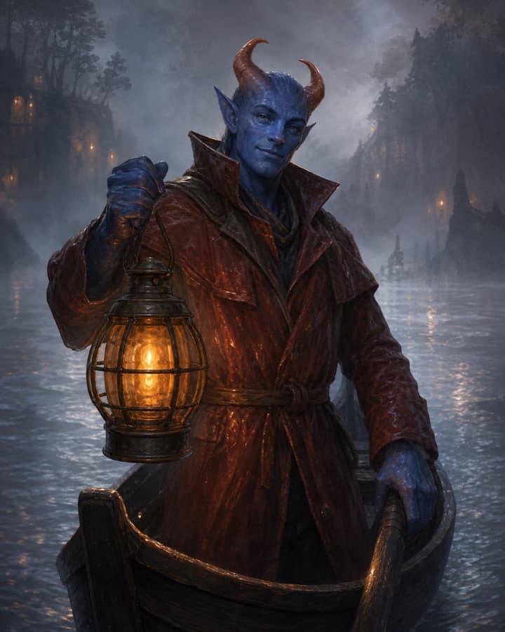 Lantern ferry pilot, an original demon OC maker example created for Headcanon