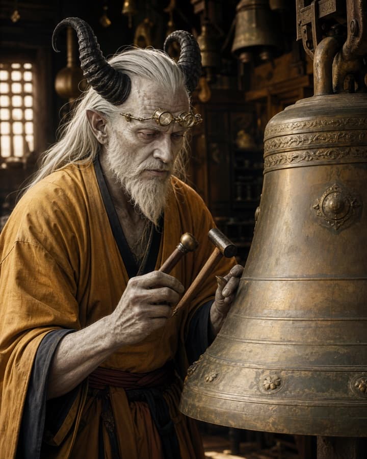 Monastery bell restorer, an original demon OC maker example created for Headcanon