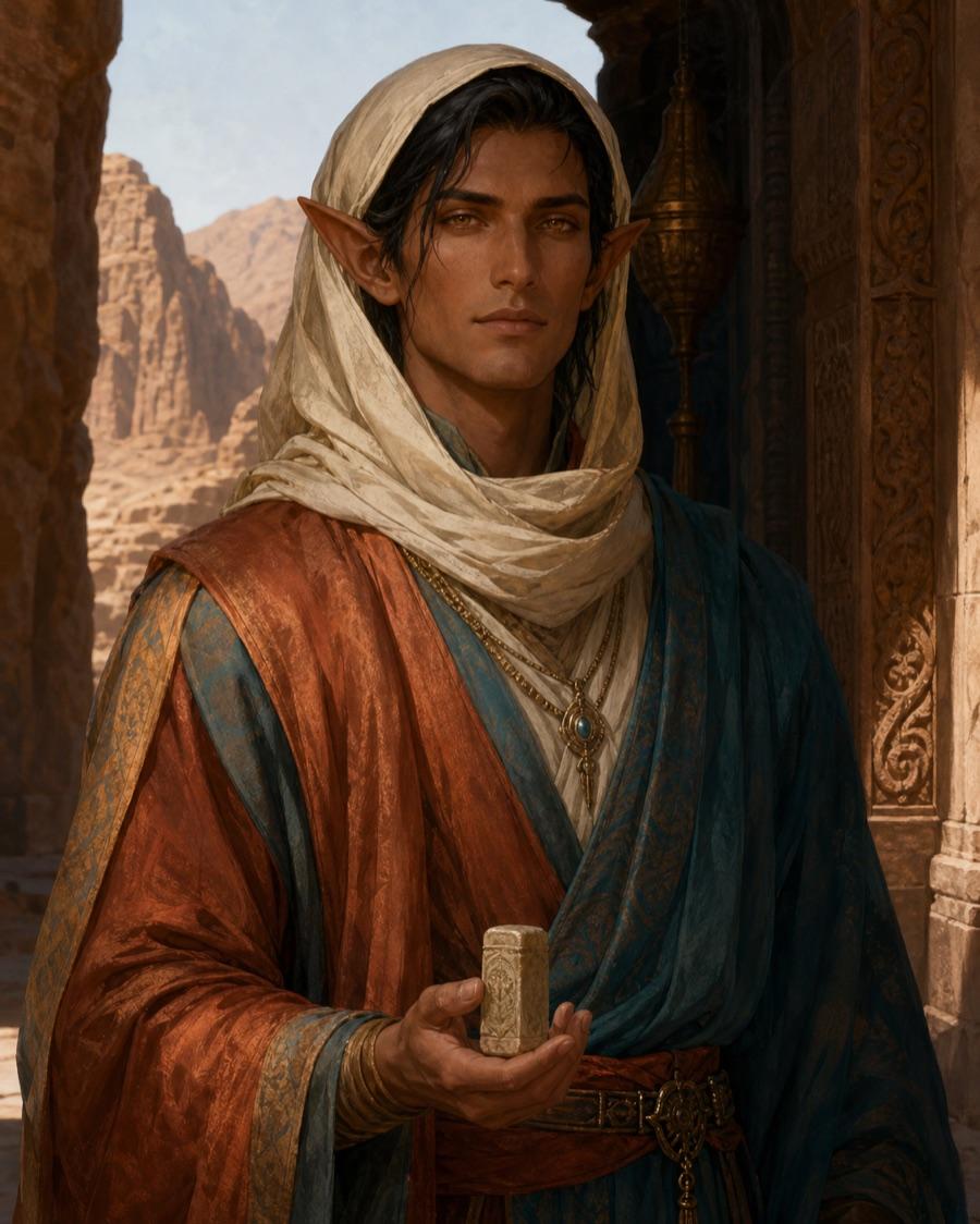 Desert treaty envoy, an original elf OC maker example created for Headcanon