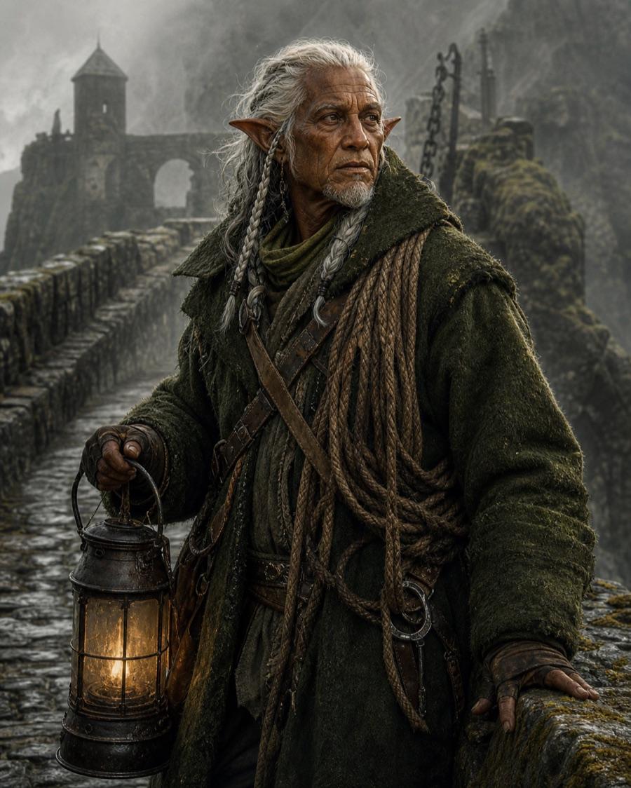 Highland bridge keeper, an original elf OC maker example created for Headcanon
