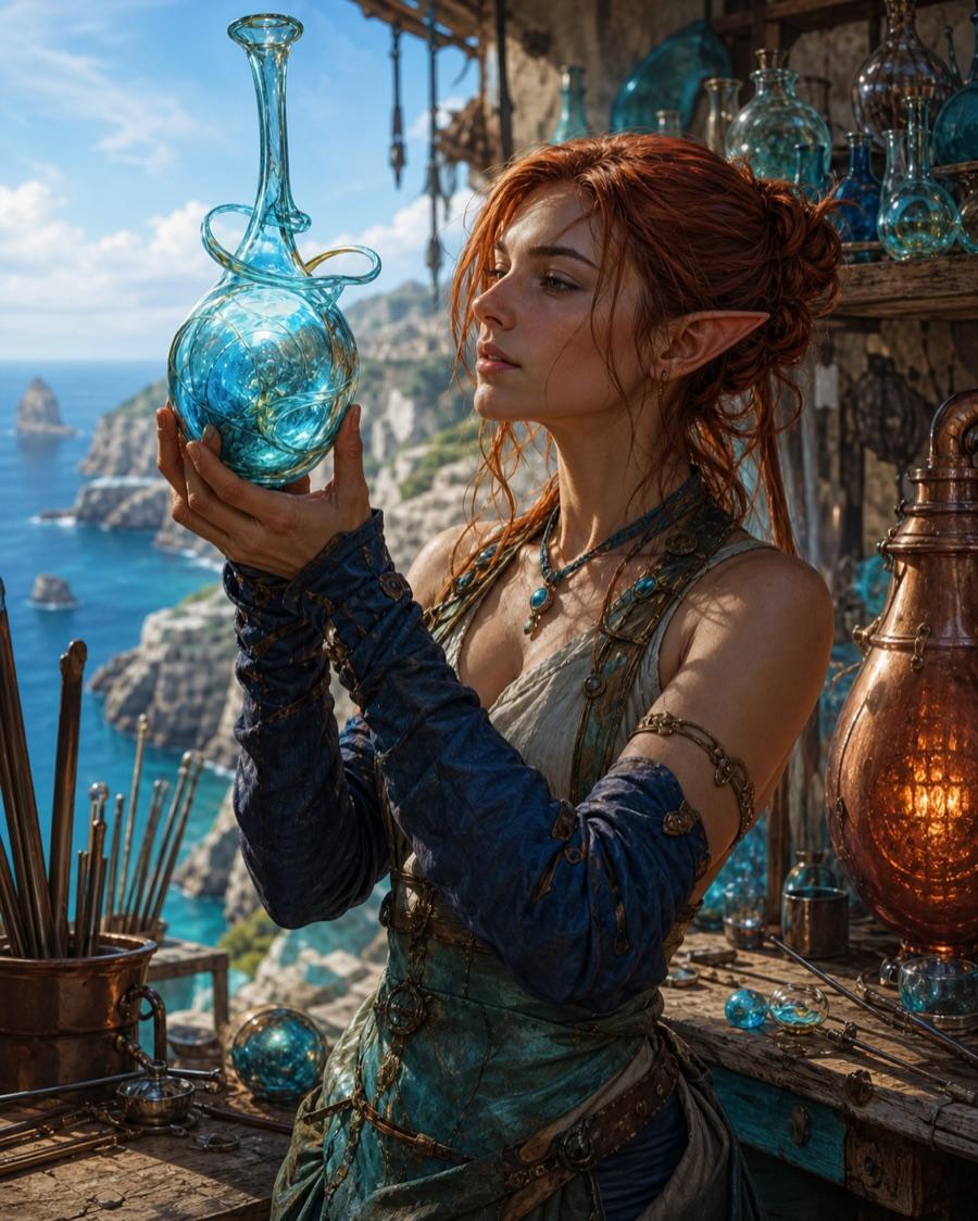 Tidepool glassblower, an original elf OC maker example created for Headcanon