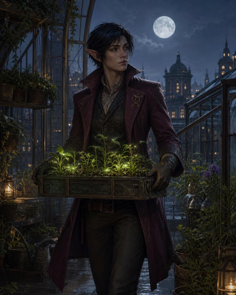 Urban night botanist, an original elf OC maker example created for Headcanon