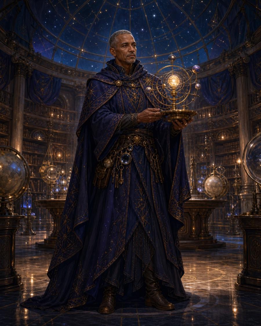 Celestial archive mage, an original fantasy OC maker example created for Headcanon