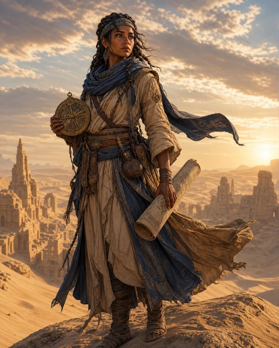 Desert mapmaker, an original fantasy OC maker example created for Headcanon