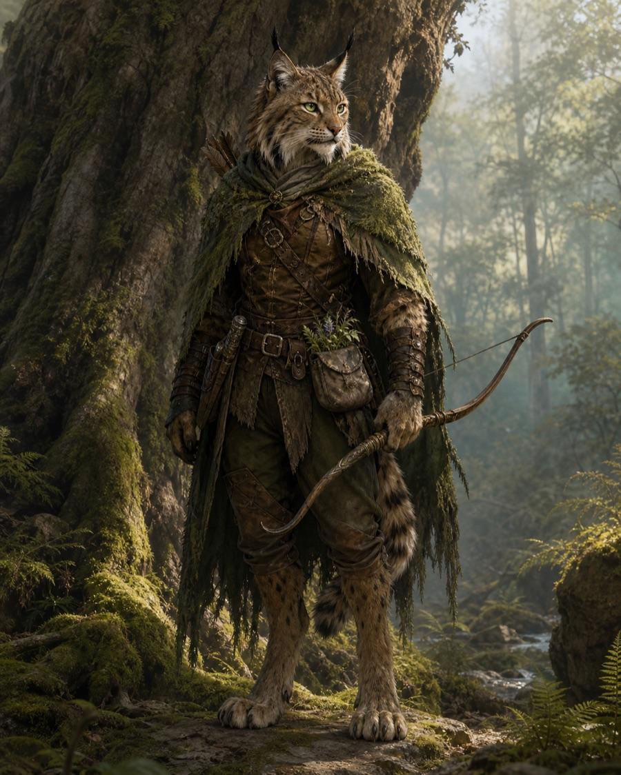 Forest beastfolk ranger, an original fantasy OC maker example created for Headcanon