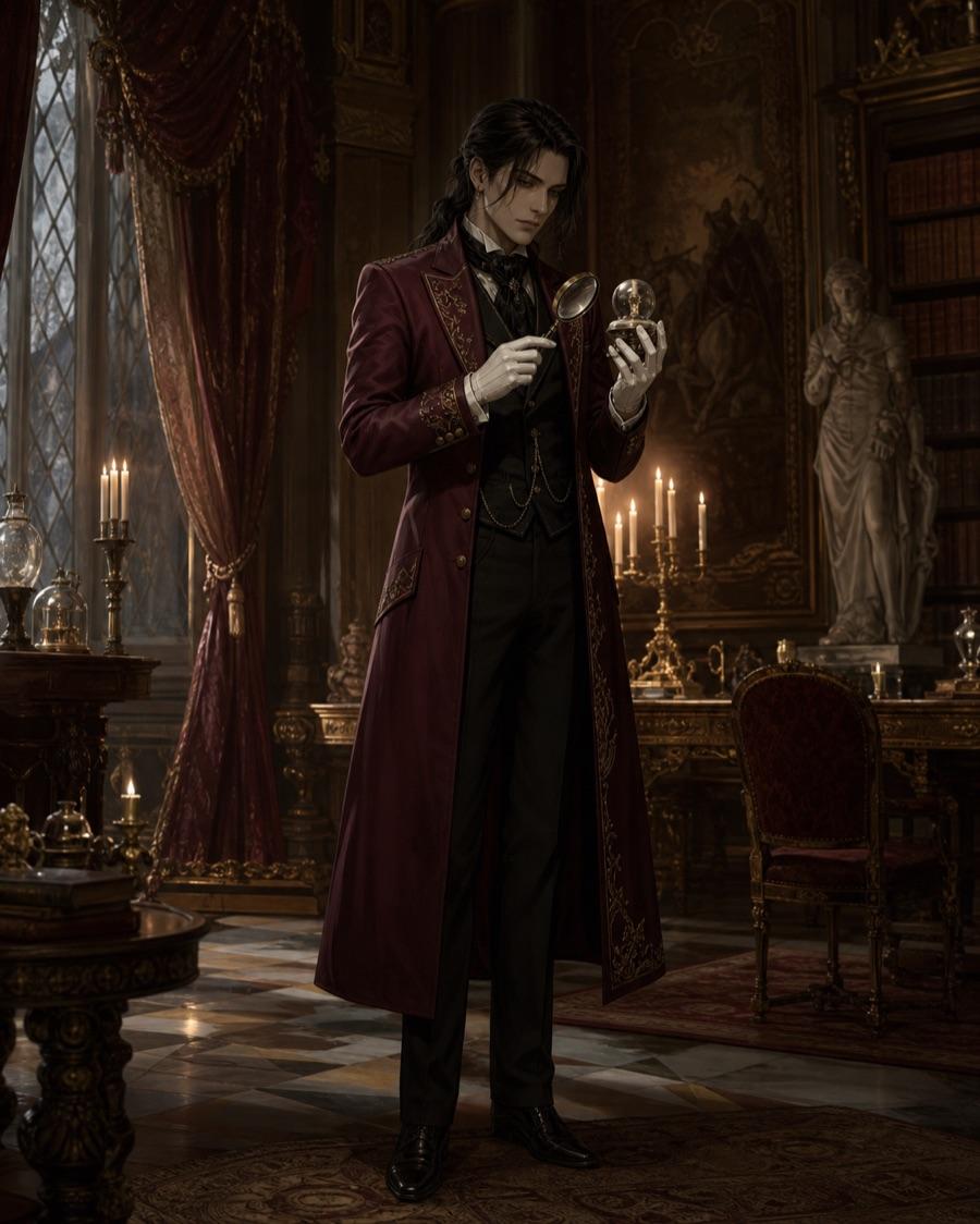 Royal vampire scholar, an original fantasy OC maker example created for Headcanon
