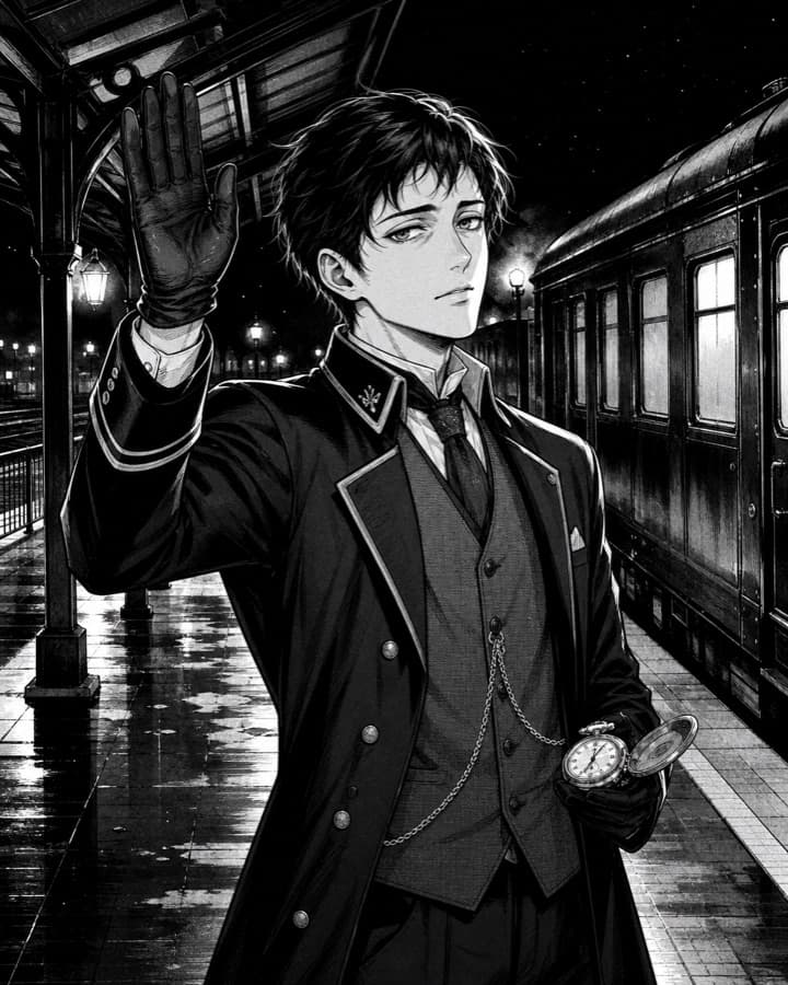 Night-train conductor, an original manga OC maker example created for Headcanon