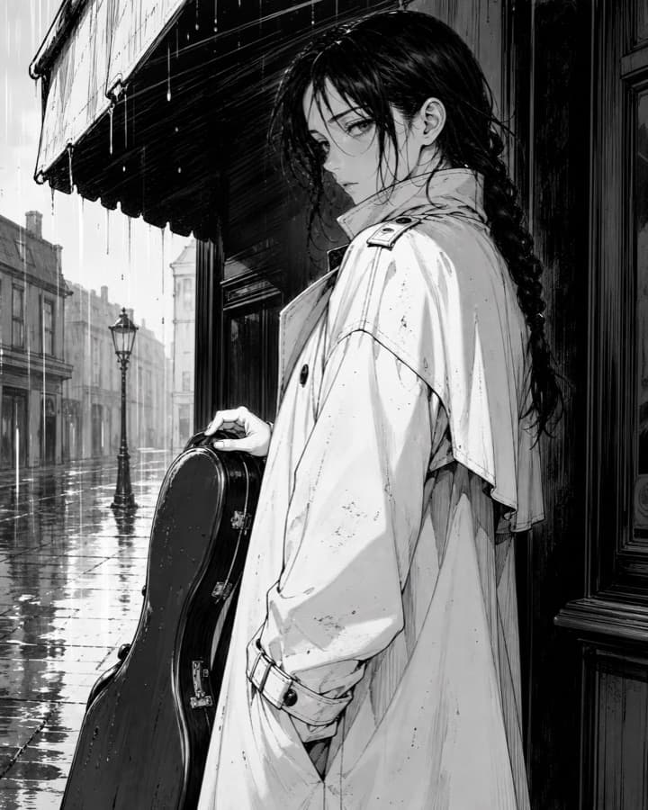 Rain shelter violinist, an original manga OC maker example created for Headcanon
