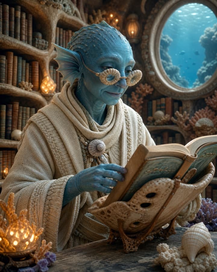 Coral library caretaker, an original 3D OC maker example created for Headcanon