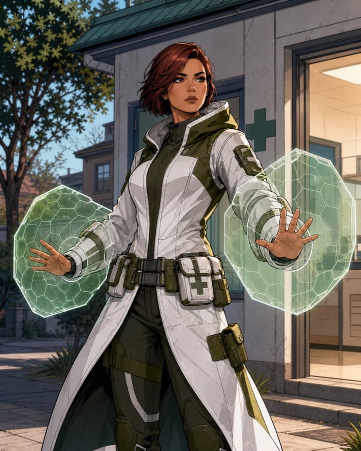 Community shield medic, an original superhero OC maker example created for Headcanon