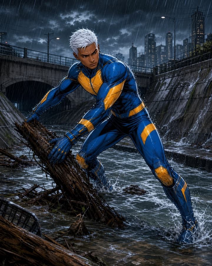 Storm-drain speedster, an original superhero OC maker example created for Headcanon