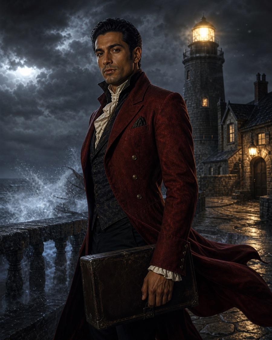 Coastal lighthouse diplomat, an original vampire OC maker example created for Headcanon