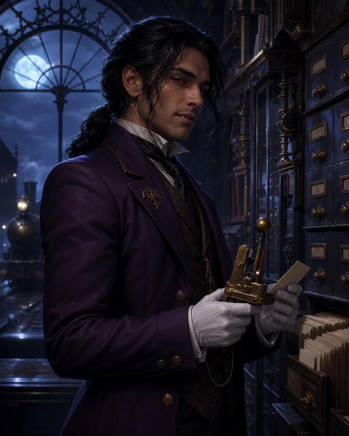 Original vampire railway archivist created for the Headcanon Vampire OC Maker